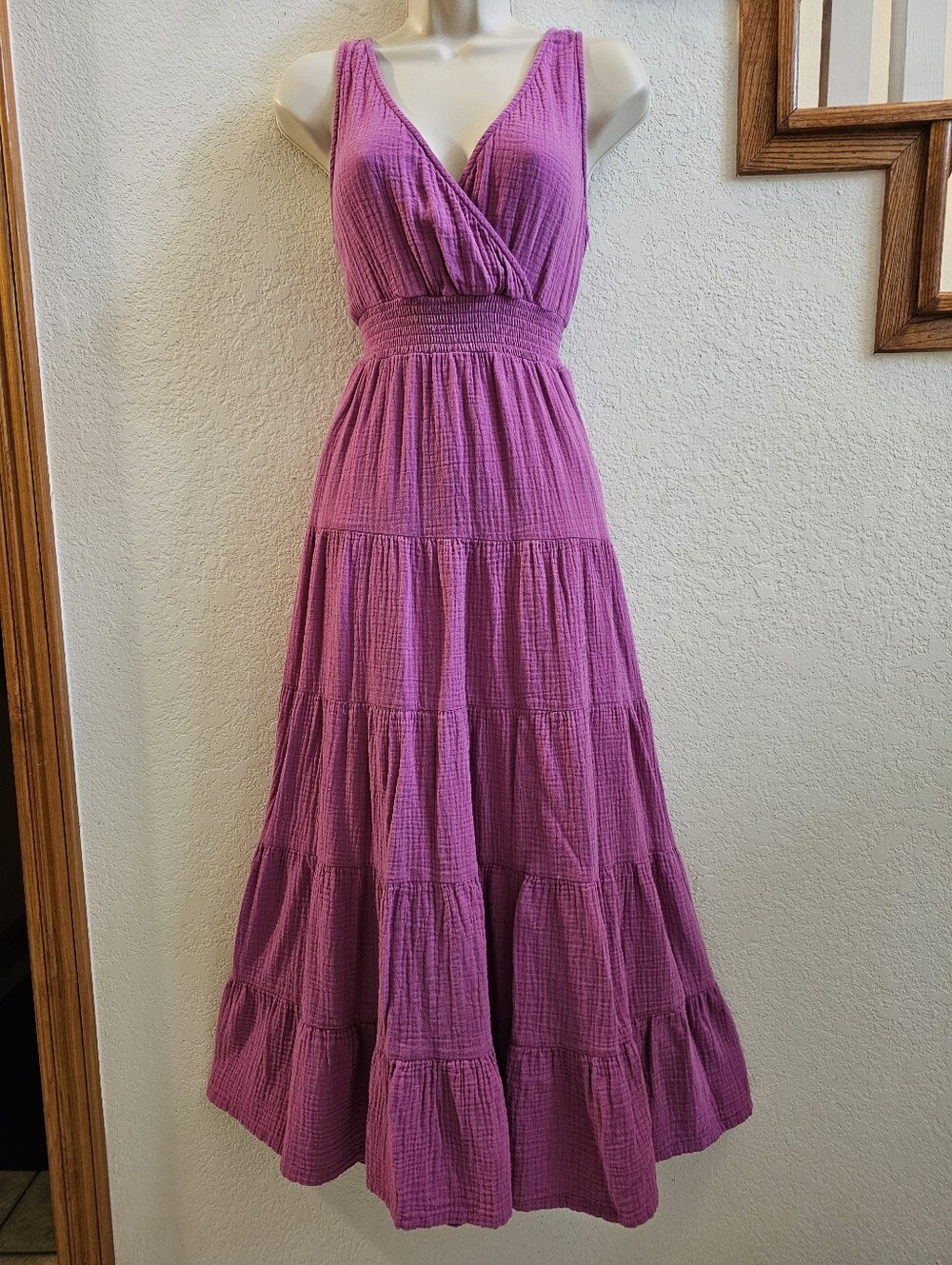 Universal Thread Fuchsia Cotton  Tiered Maxi Dress Size S